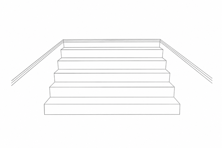 Vue en plan d'un escalier pleine largeur
