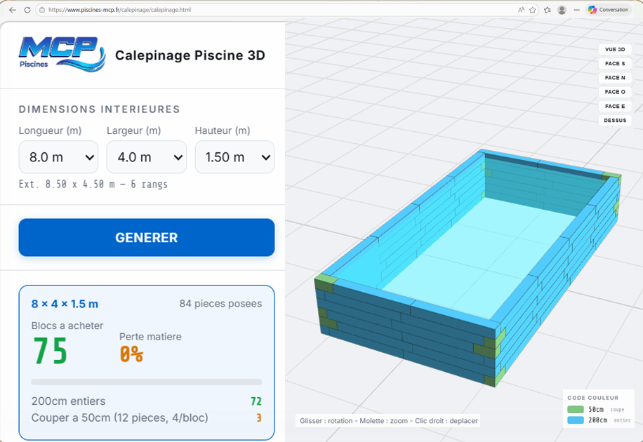 Capture d'écran de l'outil de calepinage MCP en ligne