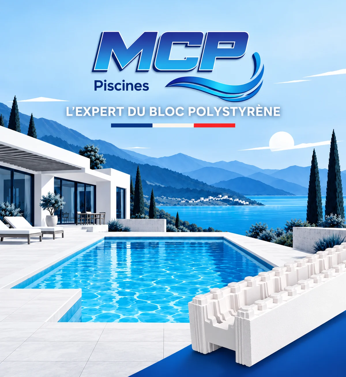 Piscine rectangulaire et blocs coffrants en polystyrène MCP Piscines