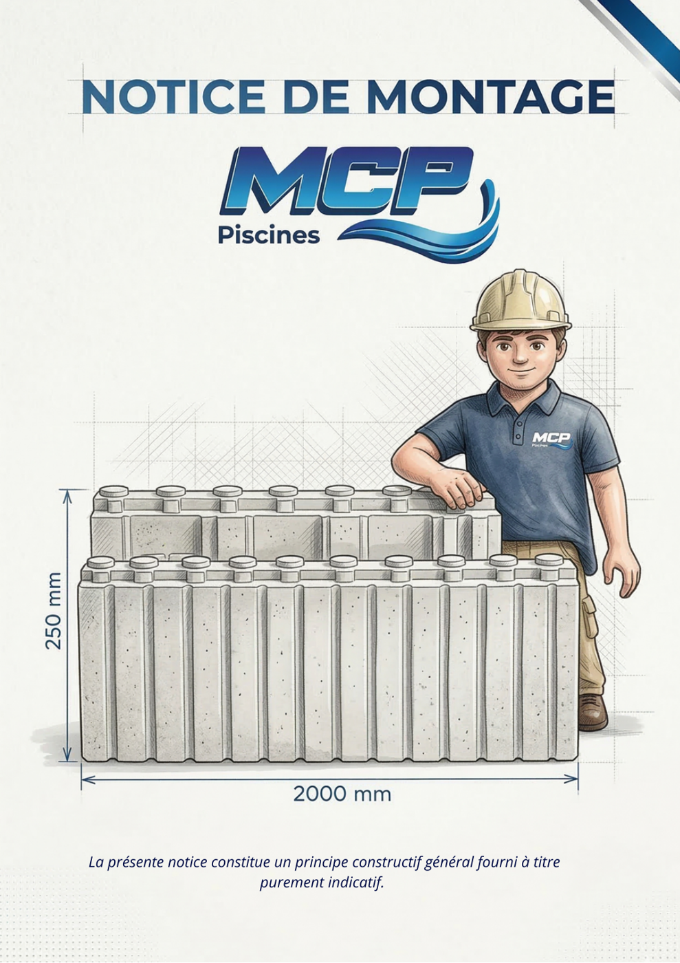 Couverture de la notice de montage MCP : blocs de 2 mètres et personnage de chantier